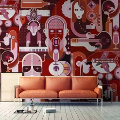 Fototapete Vlies Musik Retro Instrumente rot Premium