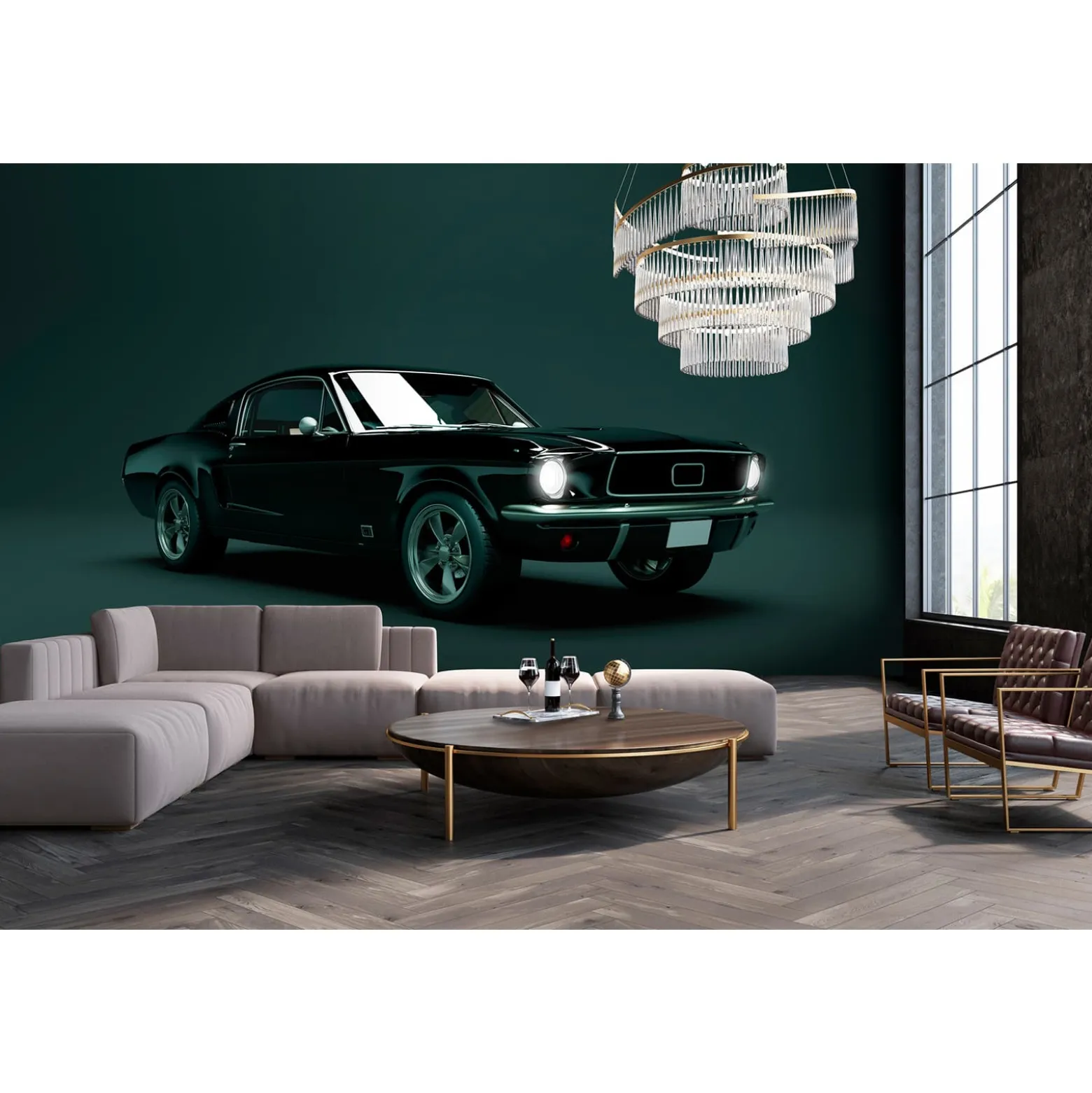 Fototapete Vlies Mustang Vorne blau schwarz Premium