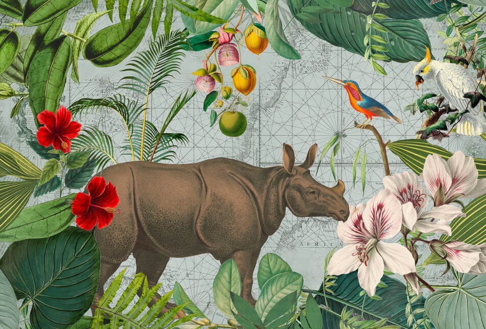 Fototapete Vlies Nashorn Dschungel grün braun