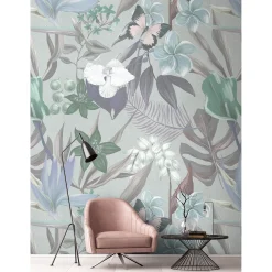 Fototapete Vlies Orchideen Blumen grau grün Premium