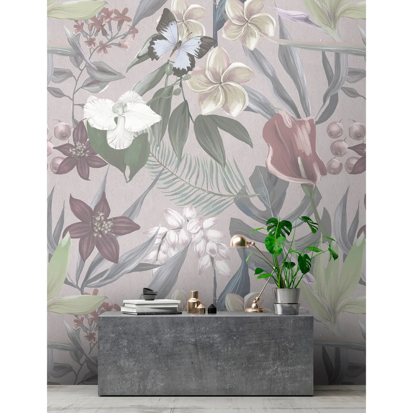 Fototapete Vlies Orchideen Blumen grau blau Premium