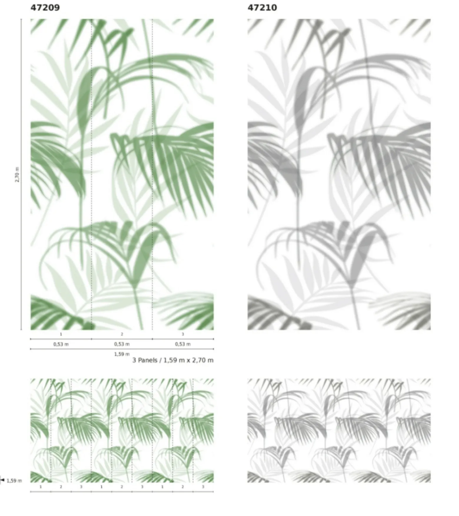 Fototapete Vlies Palmen Blätter Floral grün weiß 47209