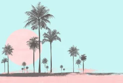 Fototapete Vlies Palmen Sonnenaufgang blau rosa