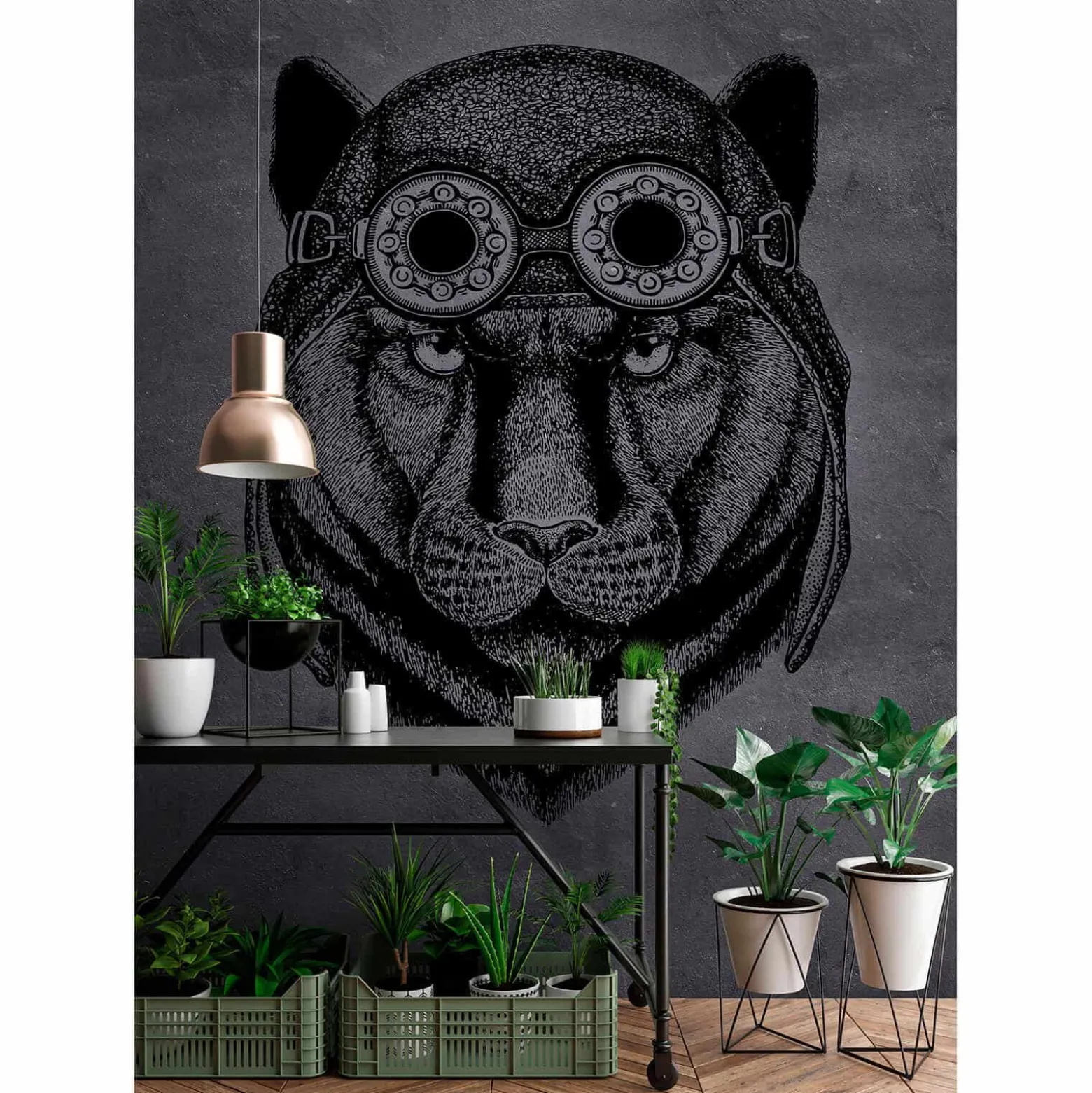 Fototapete Vlies Panther Pilot Brille grau Premium