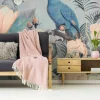 Fototapete Vlies Papagei Blumen blau beige grau