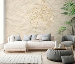 Fototapete Vlies Papier Gesicht Blumen beige