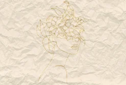 Fototapete Vlies Papier Gesicht Blumen beige
