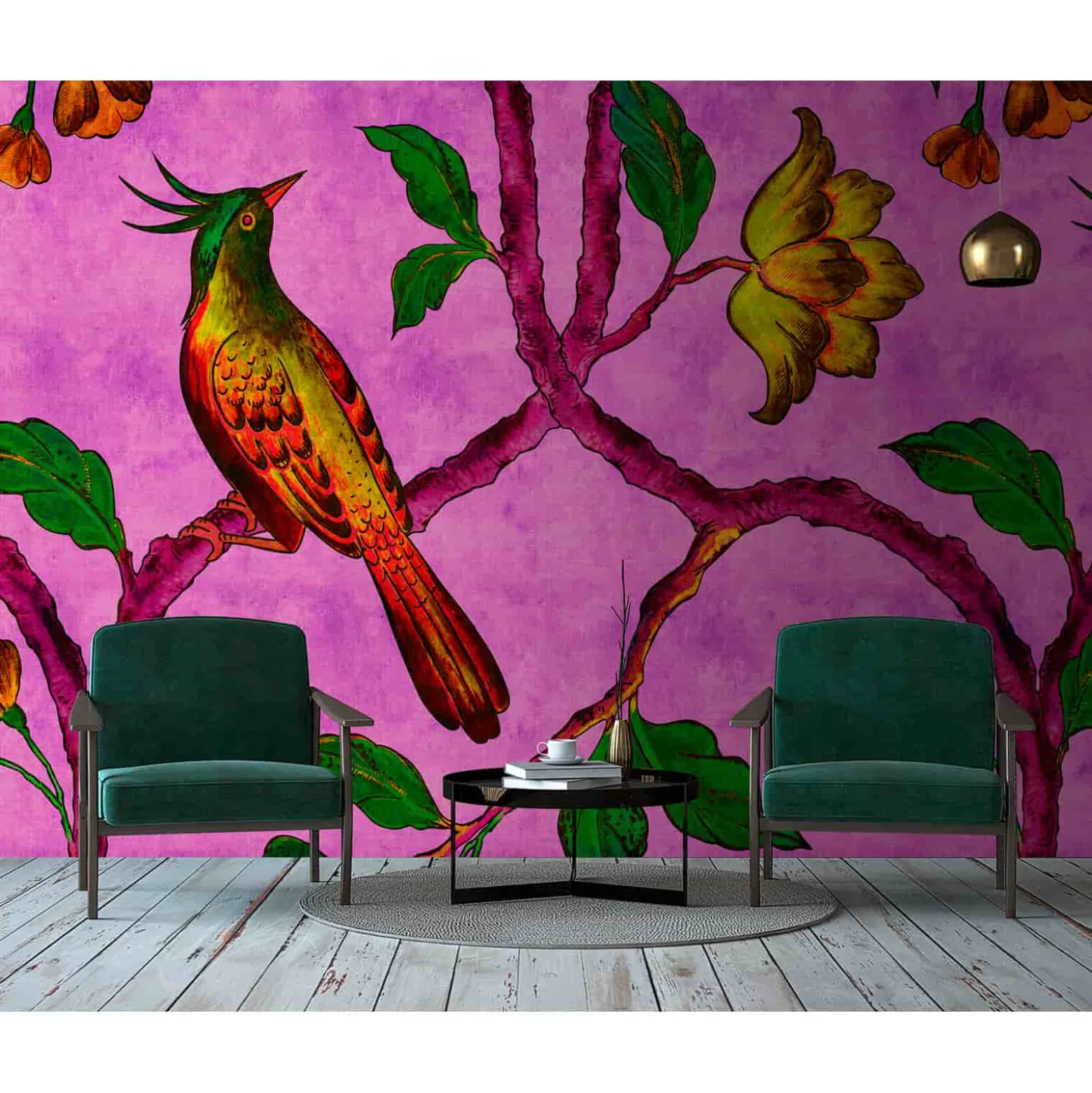 Fototapete Vlies Paradiesvogel pink grün Premium