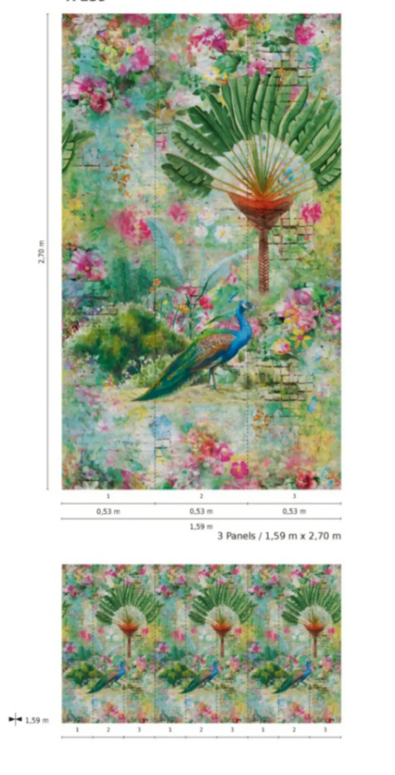 Fototapete Vlies Pfau Blumen Garten grün bunt 47259