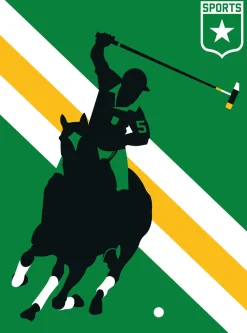 Fototapete Vlies Pferd Polo Retro grün gelb