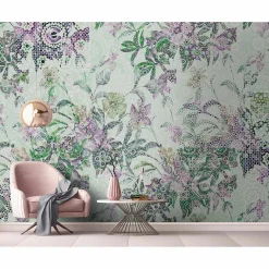 Fototapete Vlies Pflanzen Mosaik Neon violett Premium