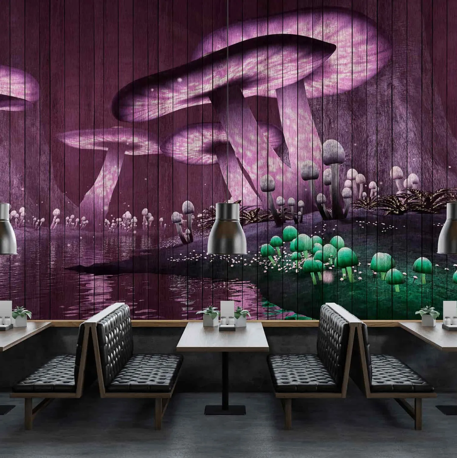 Fototapete Vlies Pilze Mystisch violett grün Premium