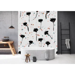 Fototapete Vlies Pop Art Blumen Terrazzo grau Premium