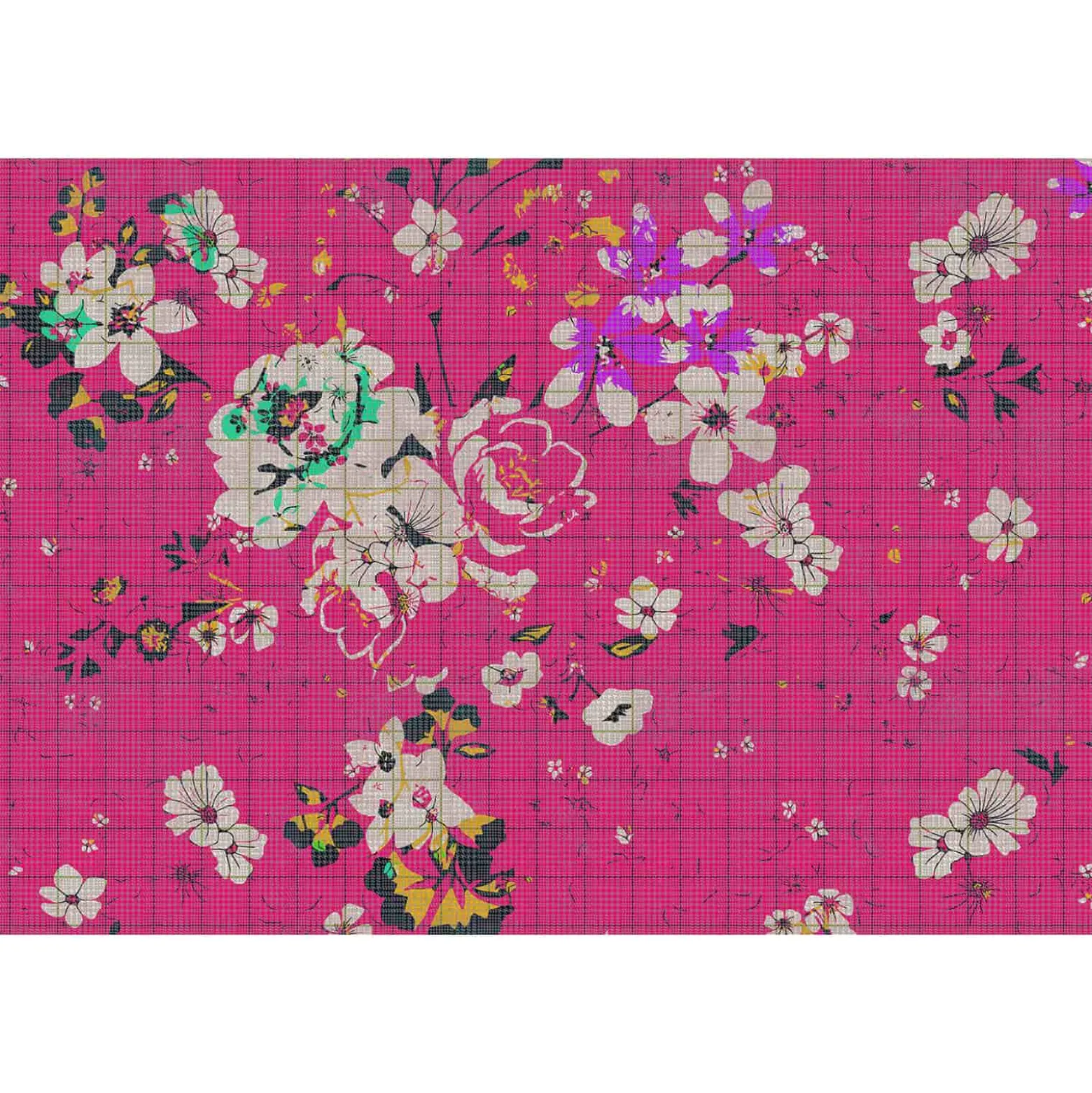 Fototapete Vlies Pop-Art Blumen Fliesen pink Premium