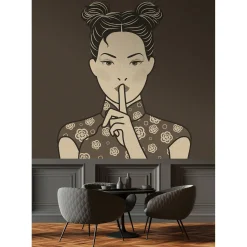 Fototapete Vlies Pop Art Japan beige schwarz Premium