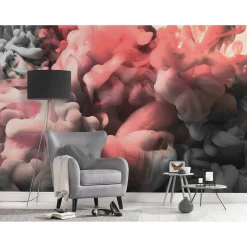 Fototapete Vlies Qualm Rauch Aquarell rot grau