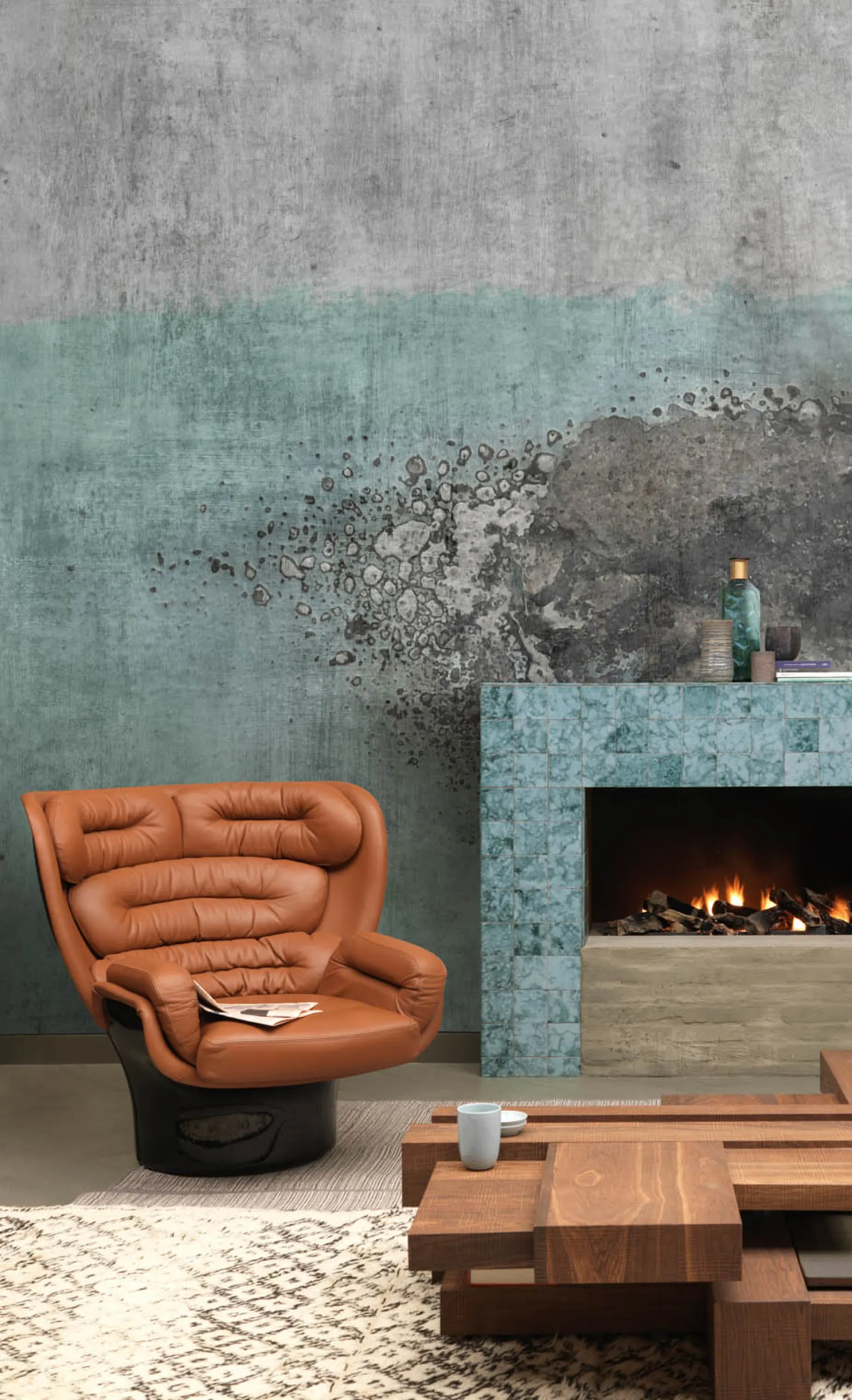 Fototapete Vlies Rasch Beton Optik Grau Petrol 429732