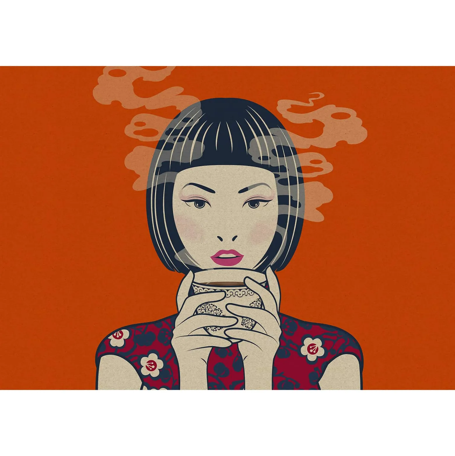 Fototapete Vlies Retro Japan Tee orange beige Premium