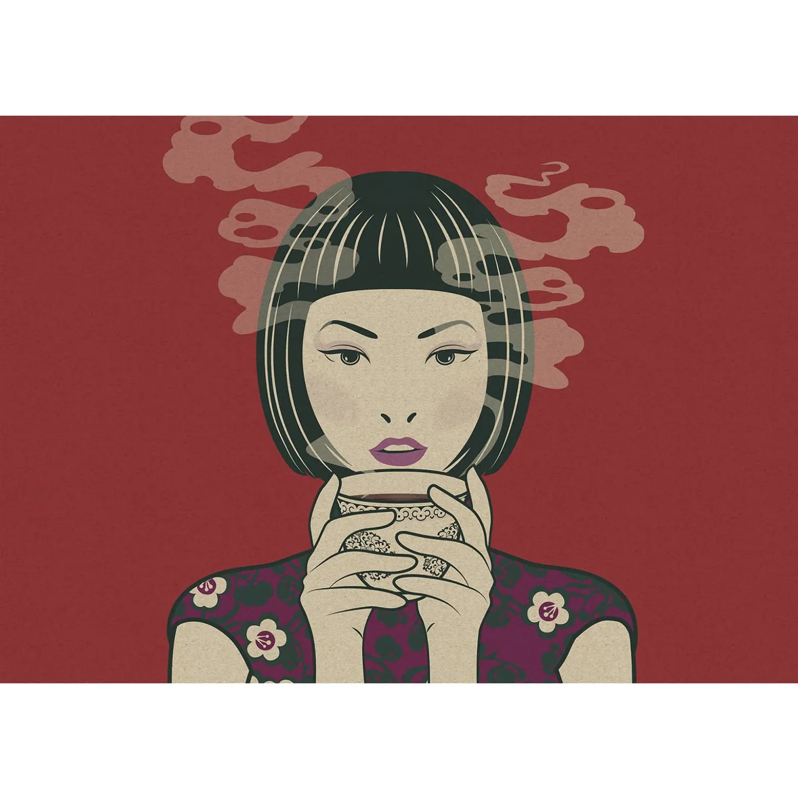 Fototapete Vlies Retro Japan Tee rot beige Premium