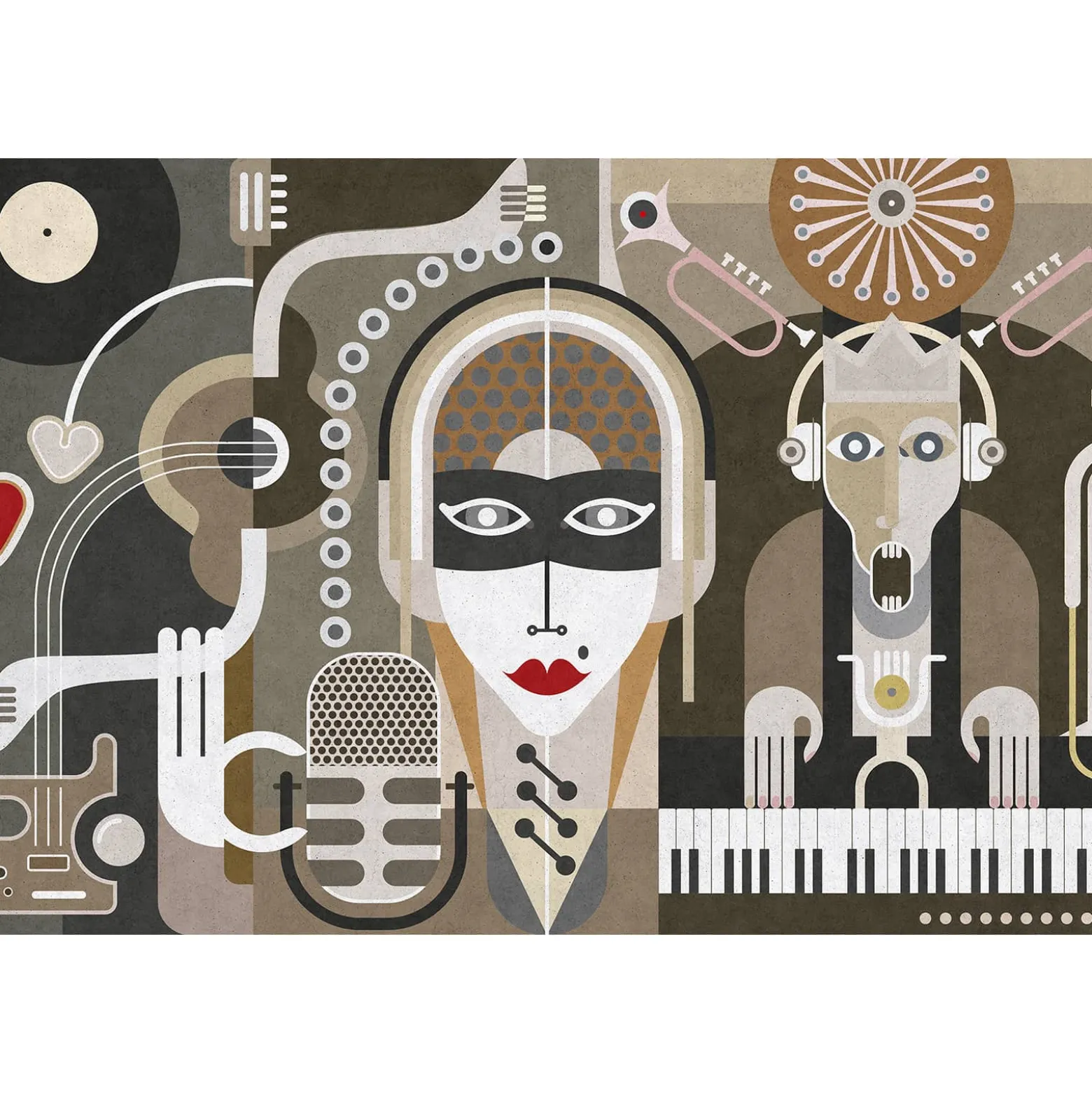 Fototapete Vlies Retro Musik Instrumente beige Premium