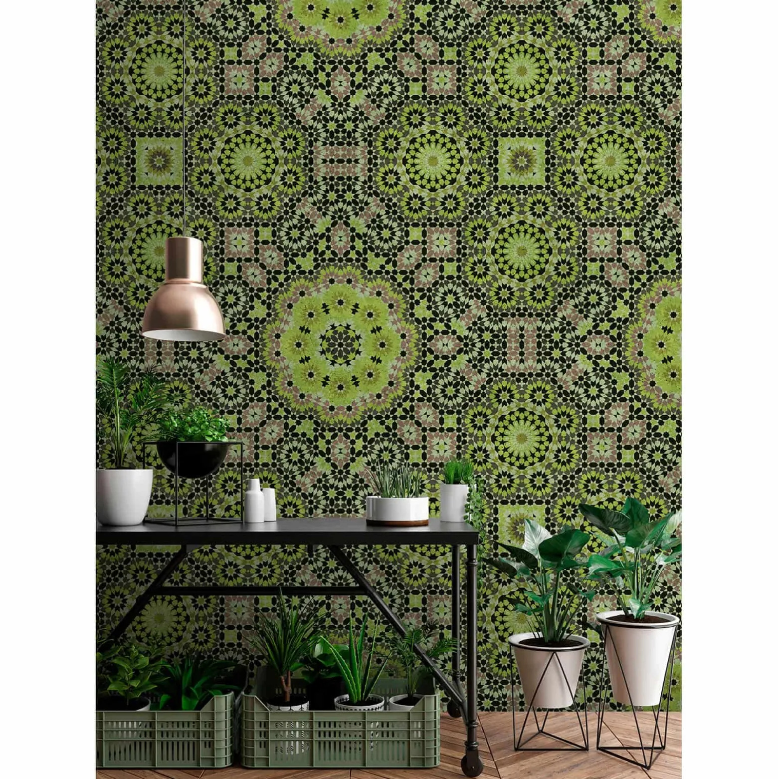Fototapete Vlies Retro Pop Blumen 3D Neon grün Premium