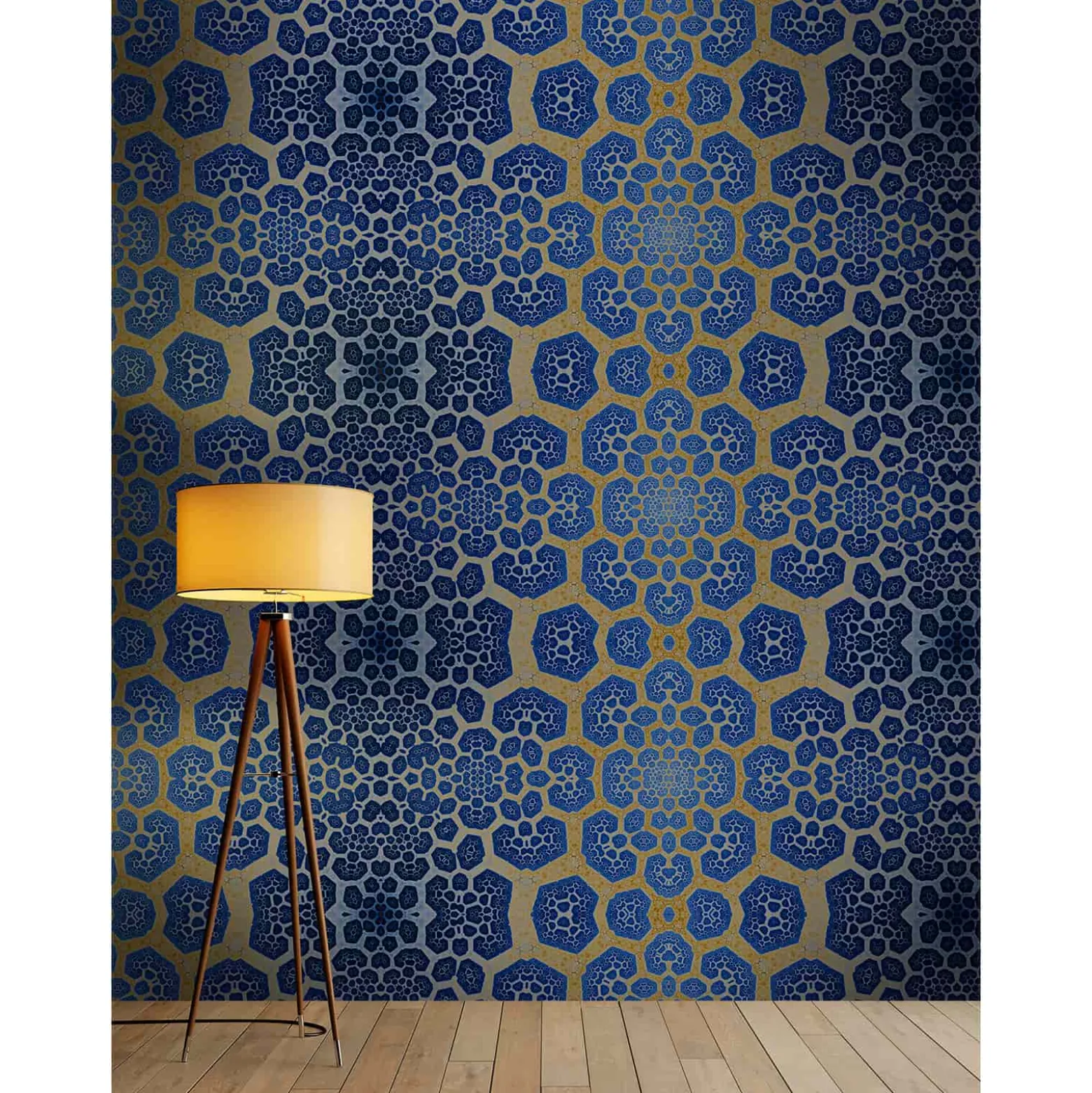 Fototapete Vlies Retro-Pop Muster blau gold Premium