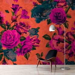 Fototapete Vlies Rosen Floral orange pink Premium
