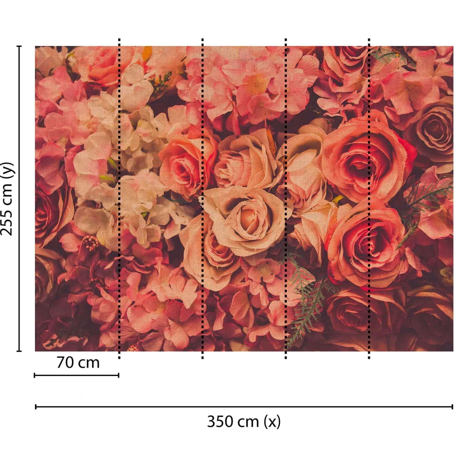 Fototapete Vlies Rosen Vintage Textil rot rosa creme