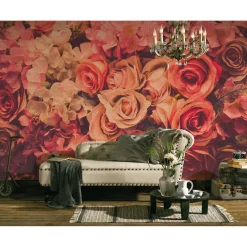 Fototapete Vlies Rosen Vintage Textil rot rosa creme