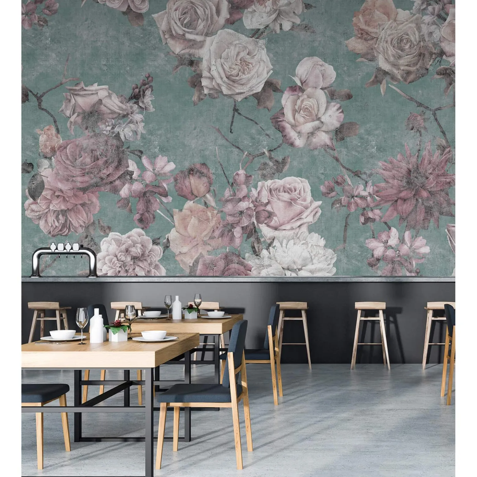 Fototapete Vlies Rosen Vintage rosa türkis Premium