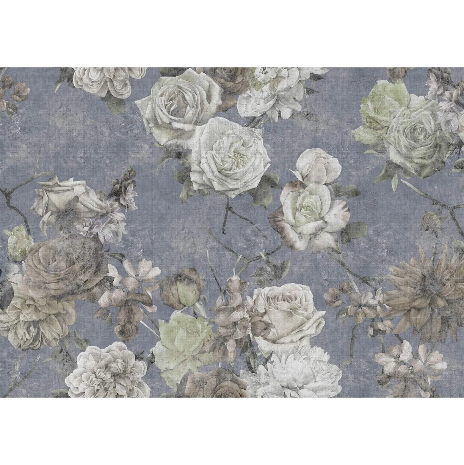 Fototapete Vlies Rosen Vintage blau weiß Premium