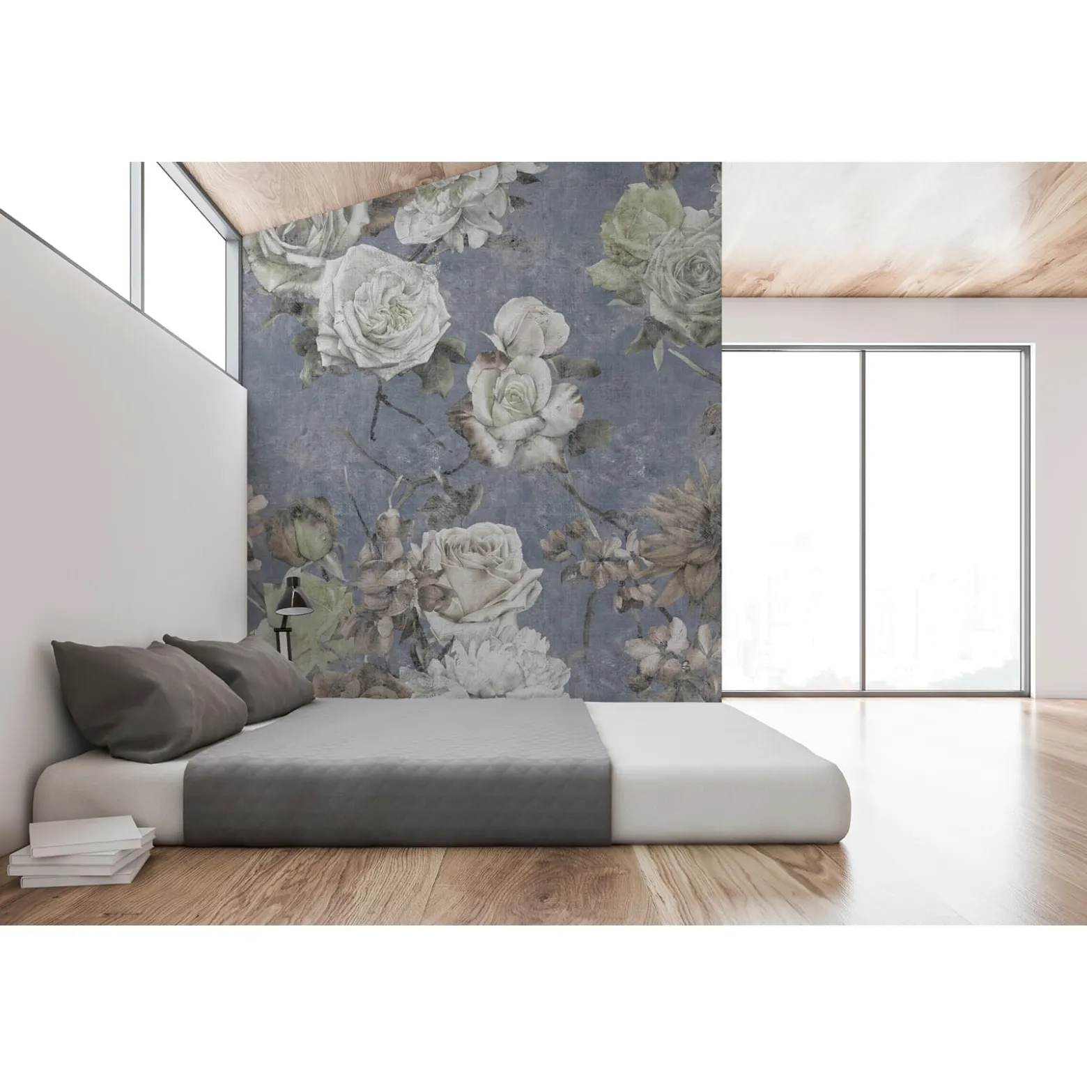 Fototapete Vlies Rosen Vintage blau weiß Premium