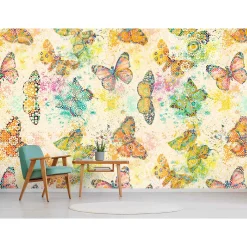 Fototapete Vlies Schmetterlinge Mosaik gelb bunt Premium