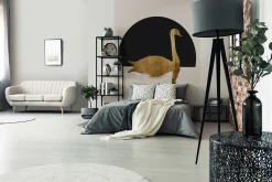 Fototapete Vlies Schwan See Mond schwarz gold