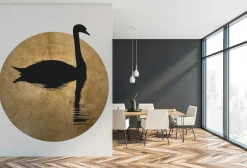 Fototapete Vlies Schwan See Mond gold schwarz