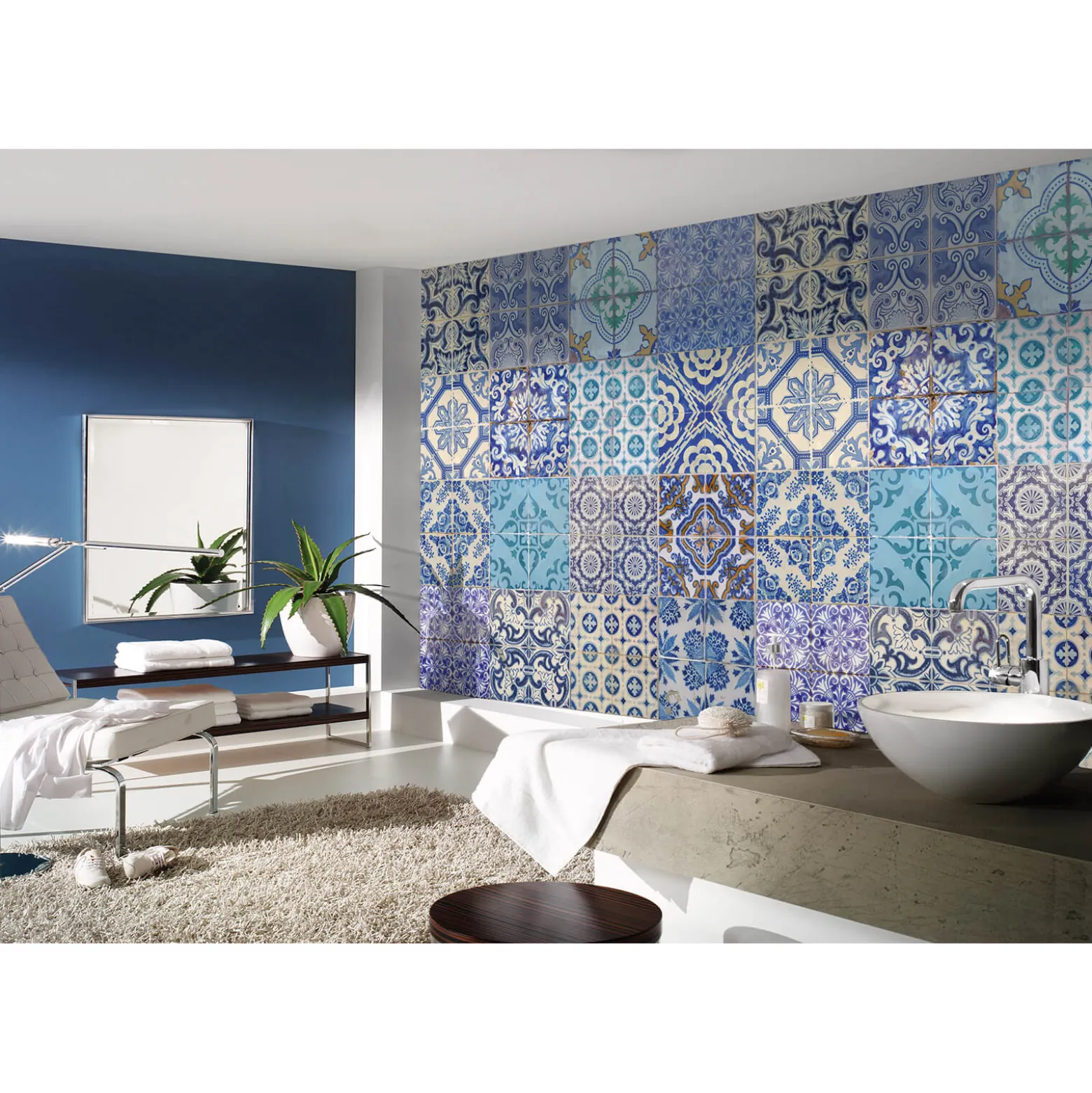 Fototapete Vlies Spanische Fliesen blau creme