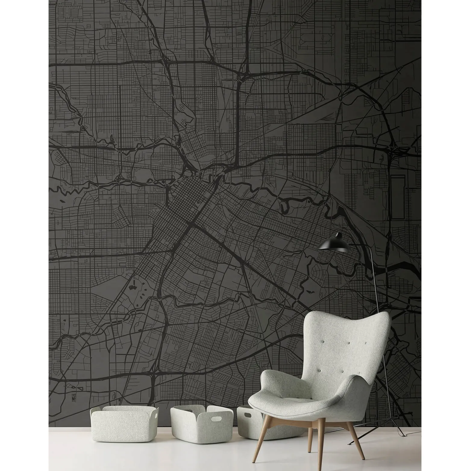 Fototapete Vlies Stadtkarte City Map anthrazit Premium
