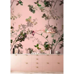 Fototapete Vlies Äste Blätter Floral rosa grün Premium