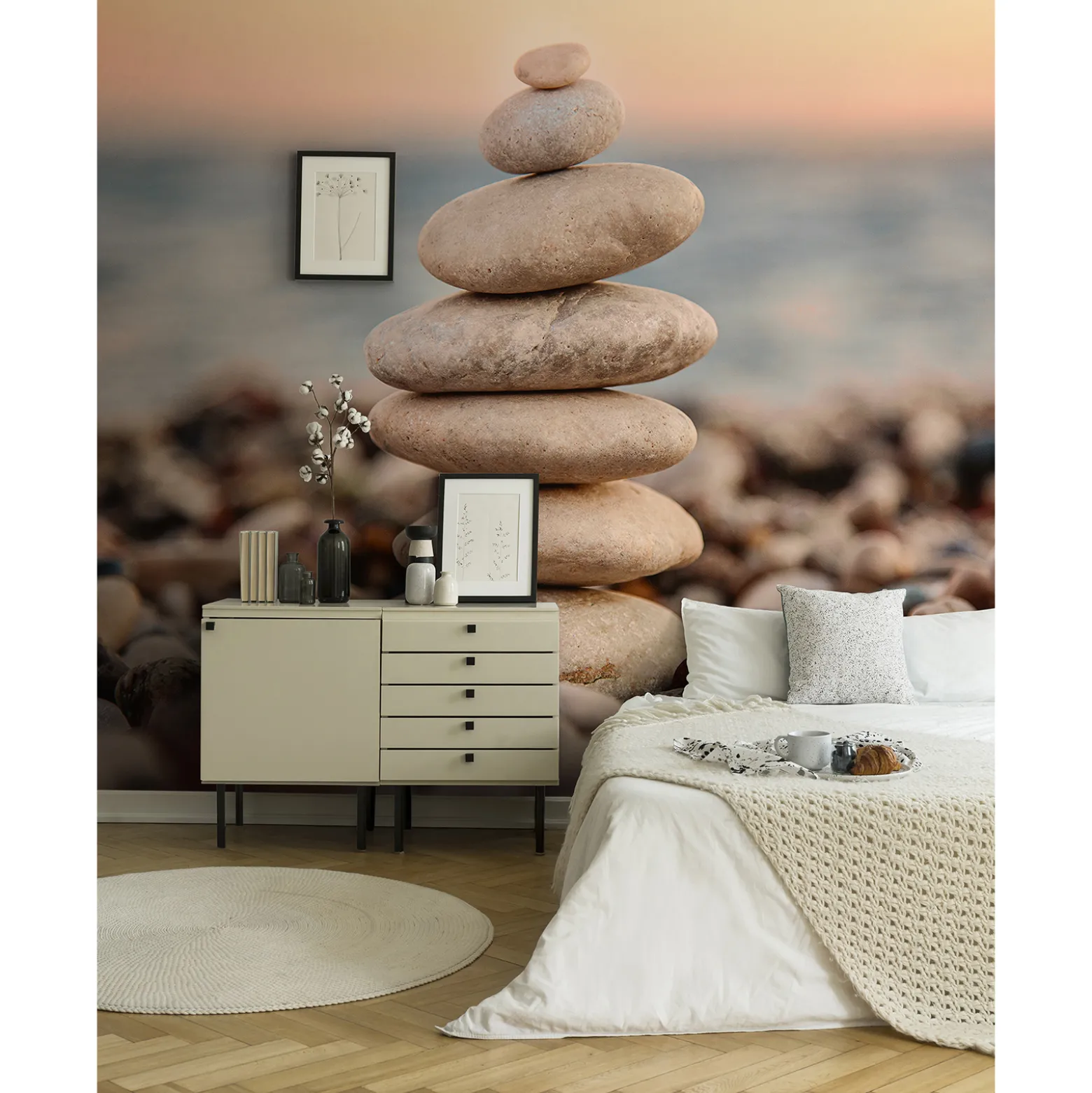 Fototapete Vlies Steine Kiesel Strand grau braun blau