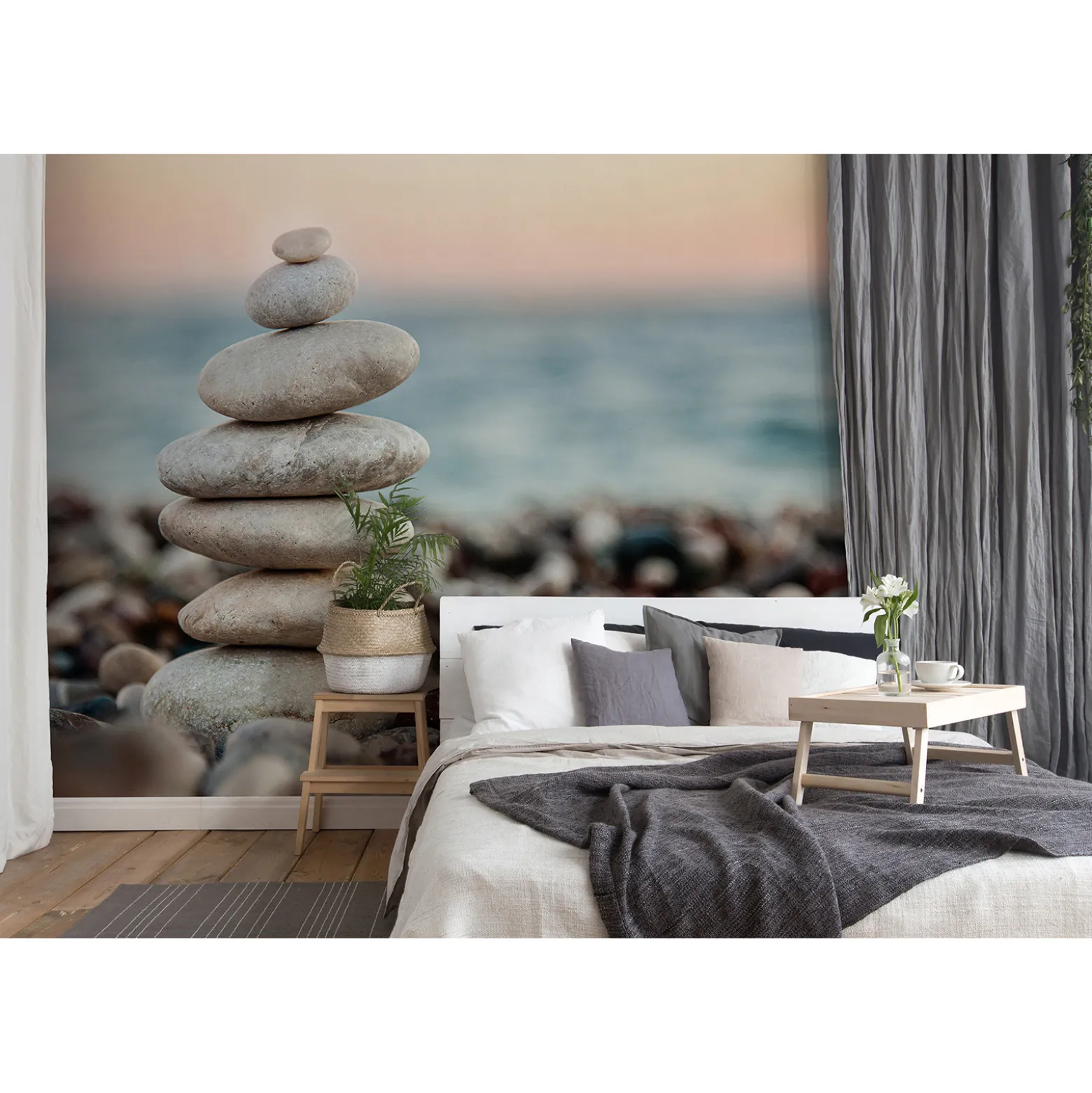 Fototapete Vlies Steine Kiesel Strand grau blau braun