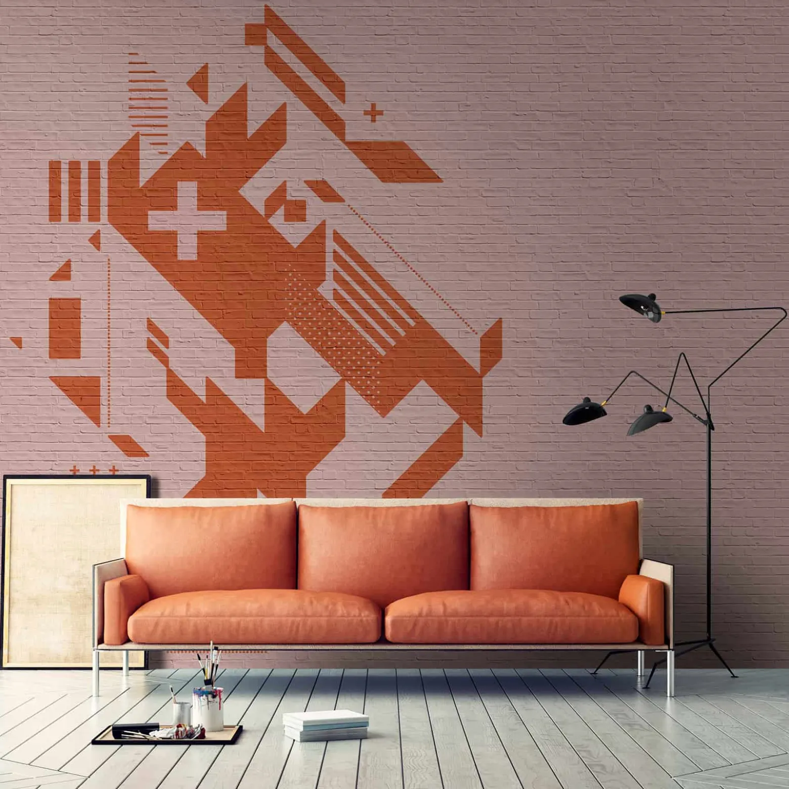Fototapete Vlies Steinmauer Grafik orange Premium