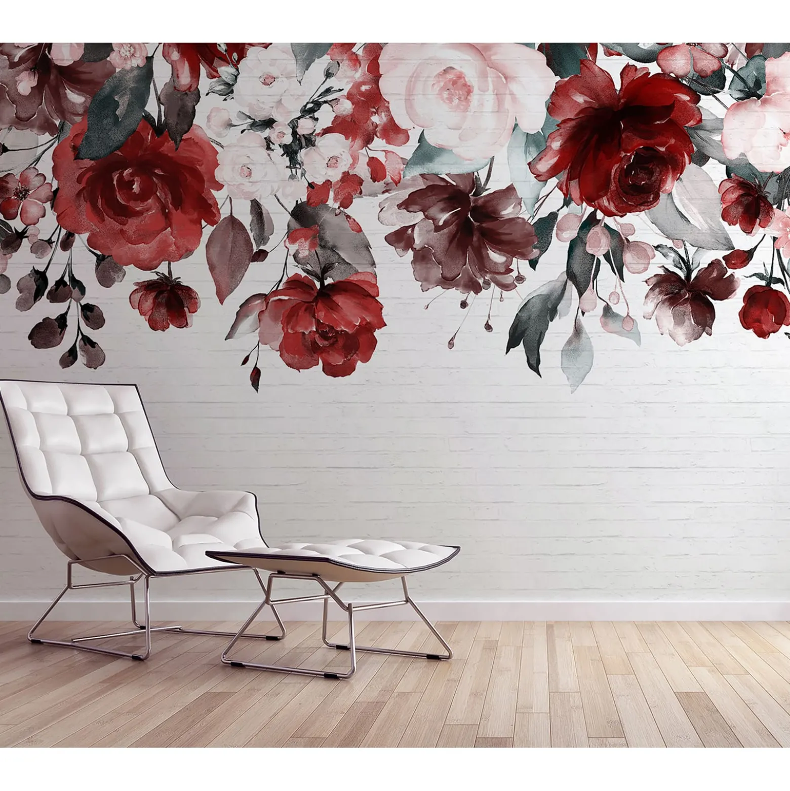 Fototapete Vlies Steinwand Blumen grau rot Designwalls
