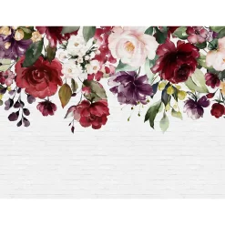 Fototapete Vlies Steinwand Blumen weiß rot grün