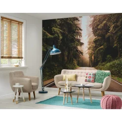 Fototapete Vlies Straße Wald Bäume grün braun