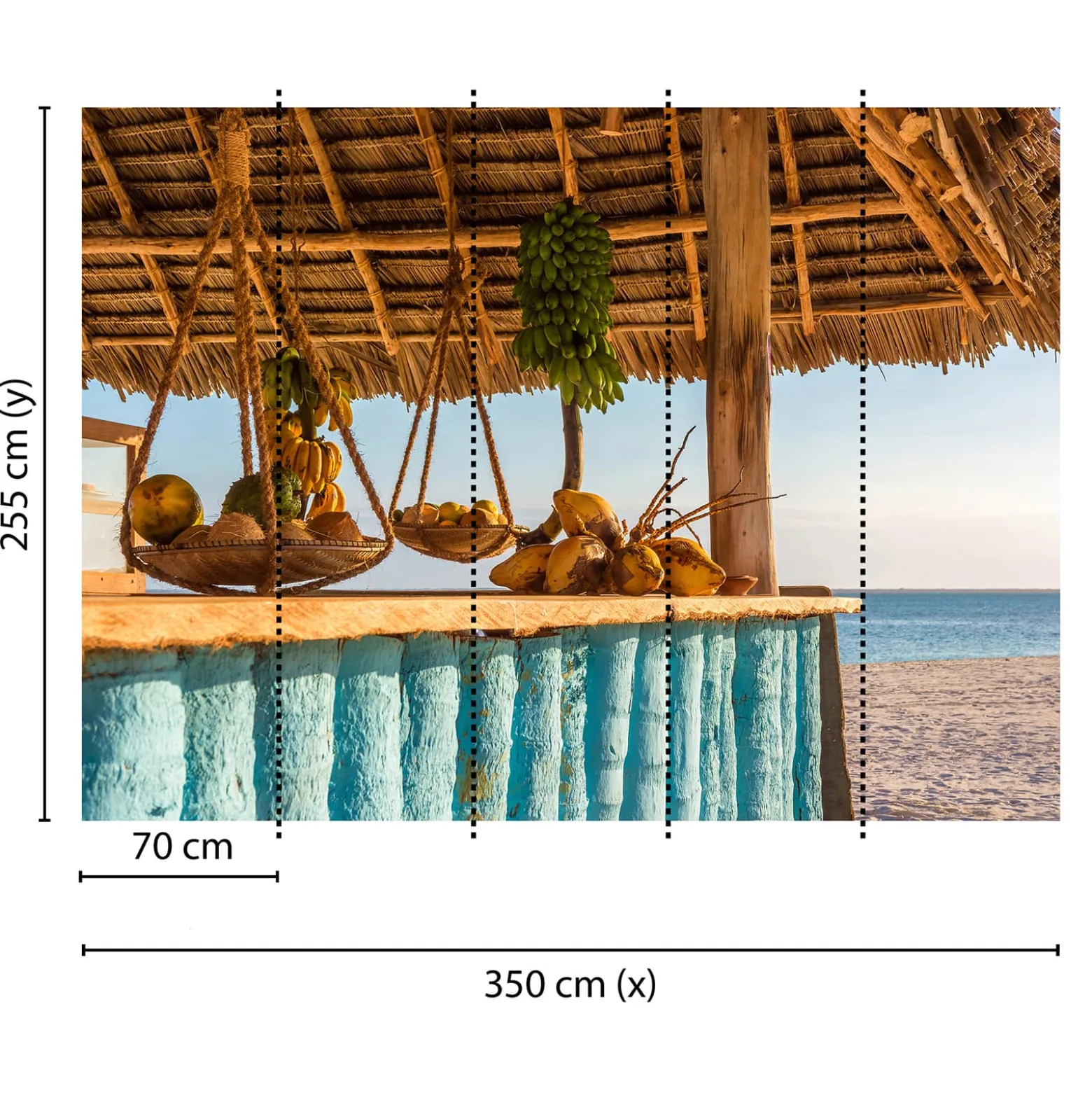 Fototapete Vlies Strandbar Urlaub blau braun weiß
