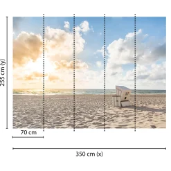 Fototapete Vlies Strandkorb Meer beige blau weiß