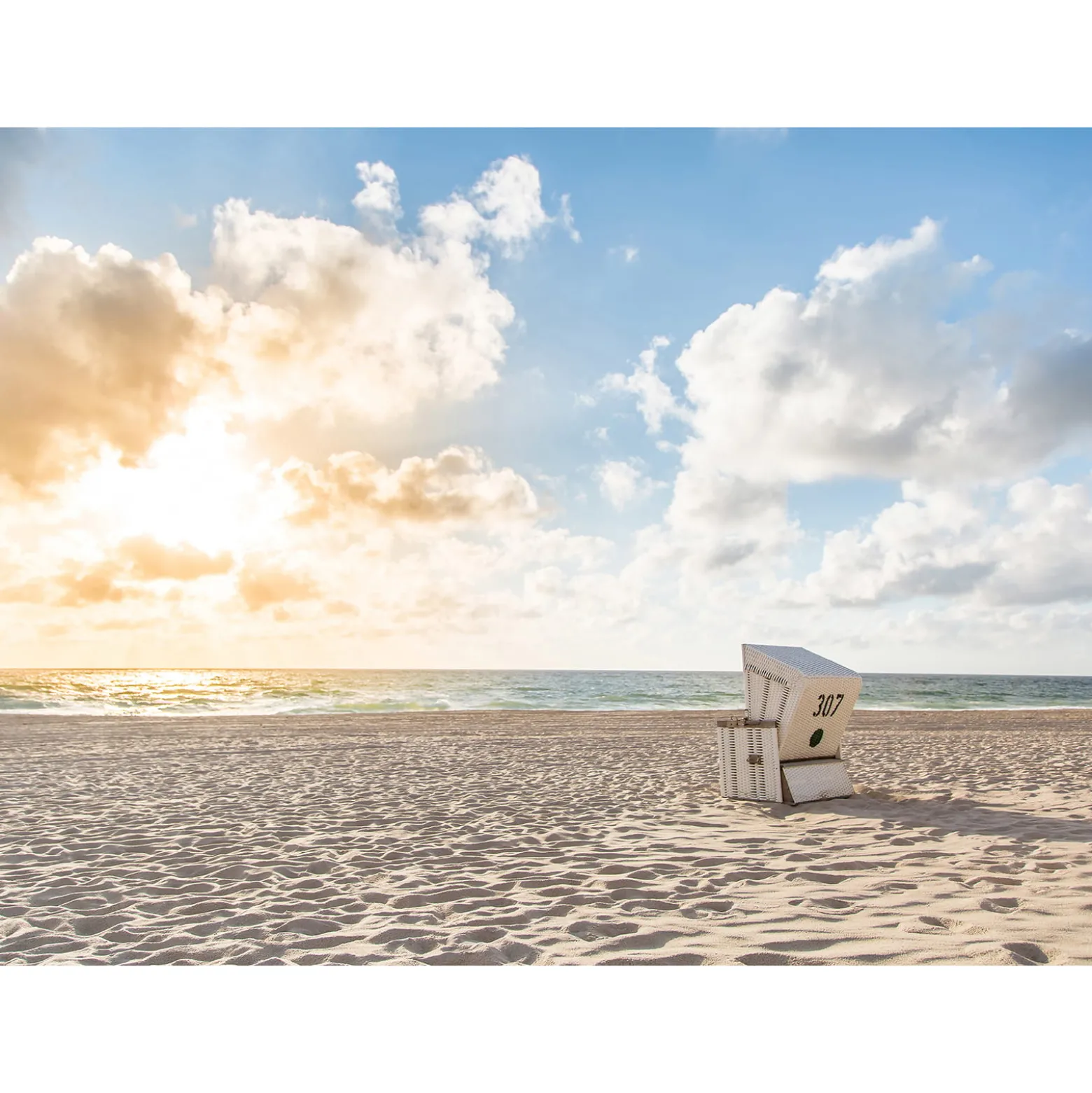 Fototapete Vlies Strandkorb Meer beige blau weiß