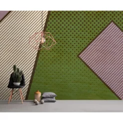 Fototapete Vlies Streifen Punkte beige grün Premium