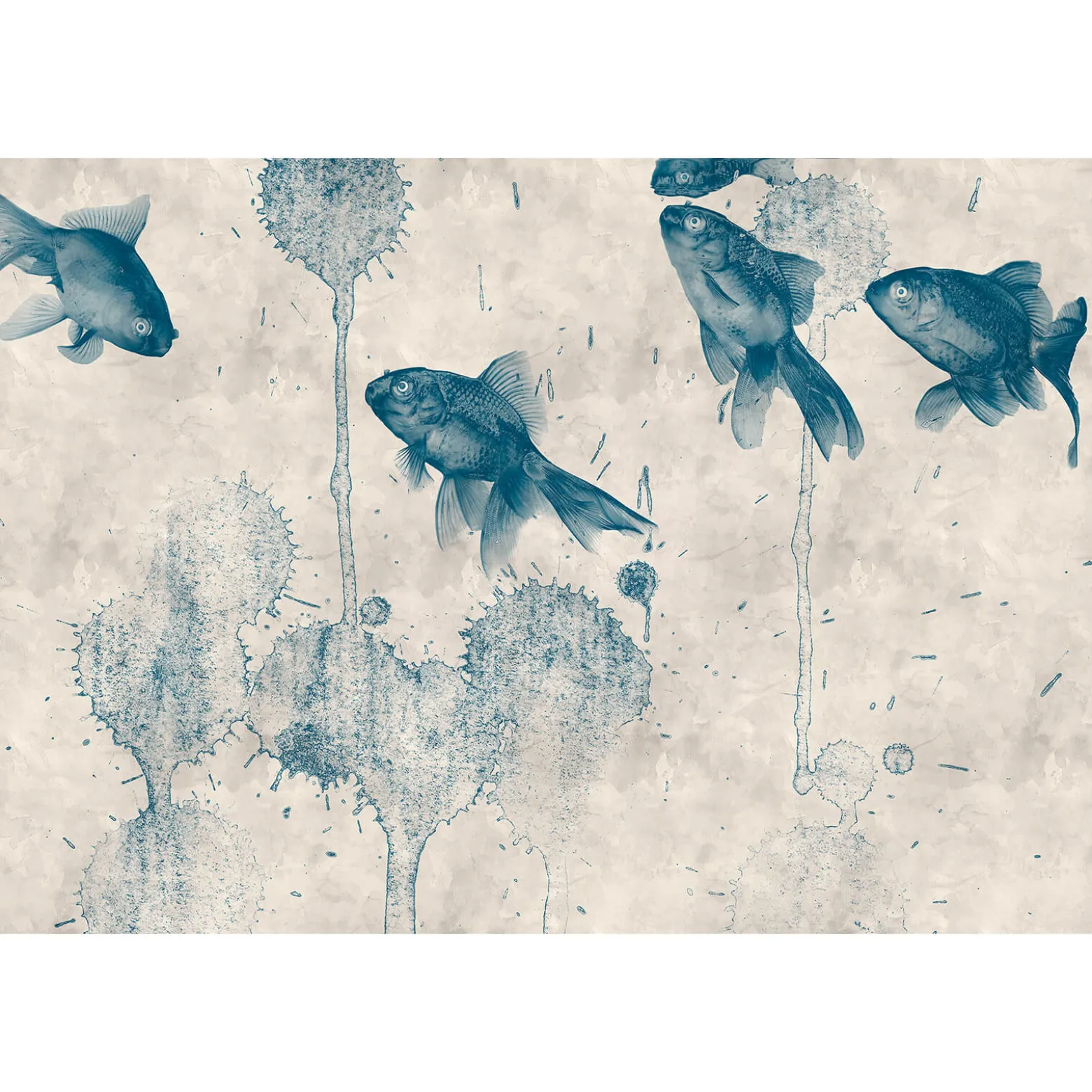 Fototapete Vlies Teich Fische Natur beige blau Premium