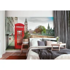 Fototapete Vlies Telefonzelle London Big Ben rot braun
